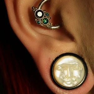 Moon Plugs, Mother Of Pearl Hand Carved Moon Faces